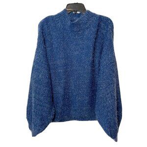 Bishop + Young Womens Pullover Crochet Long Sleeve Sweater Blue S Turtle Neck